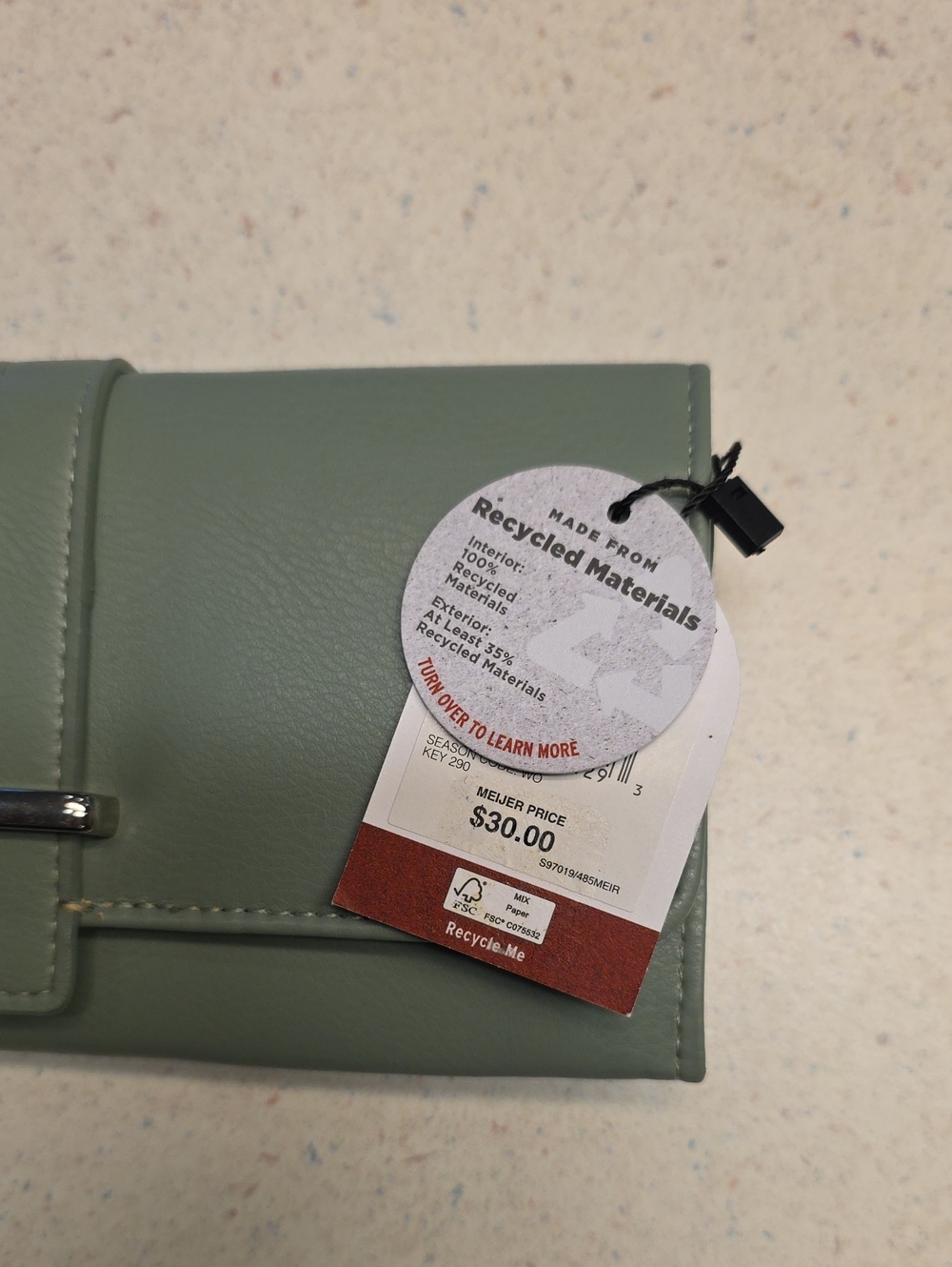 Mundi Sage Green Faux Leather Clutch Wallet RFID Protection Tri-Fold - NEW - Picture 3 of 6